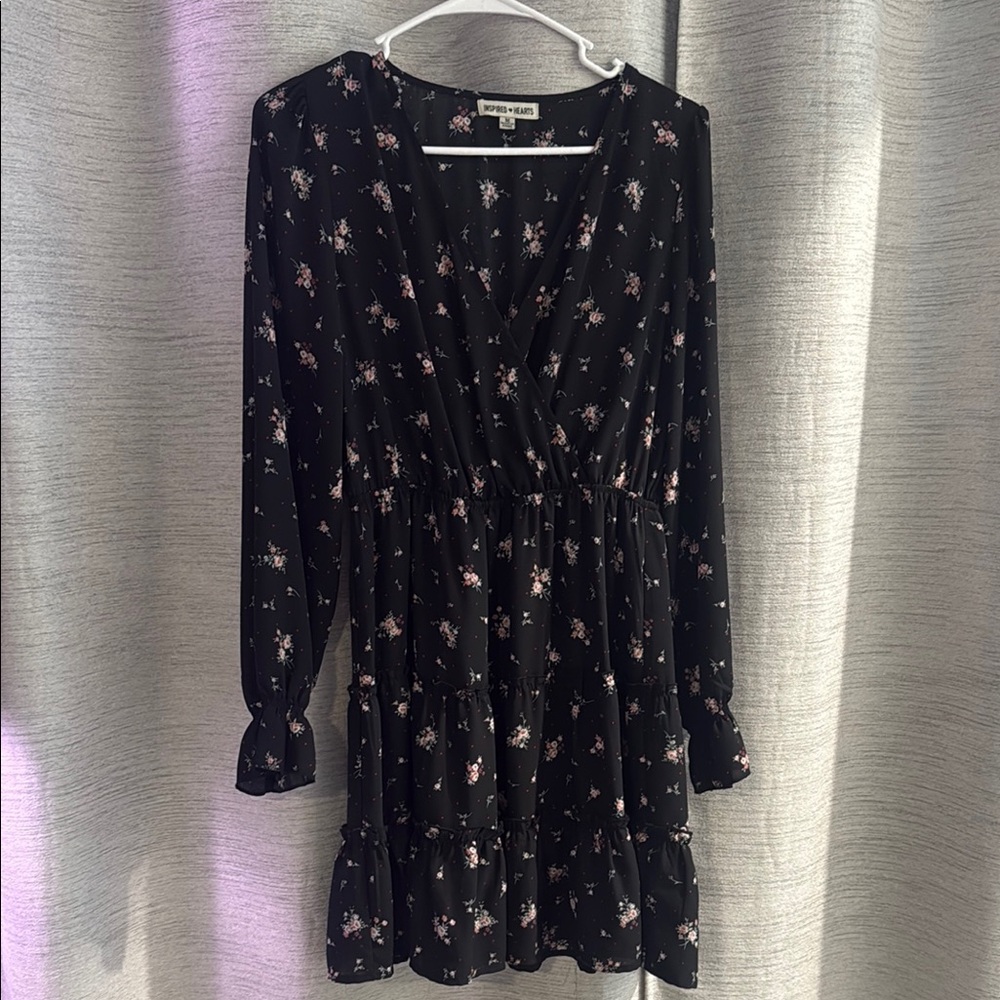 Inspired Hearts Black V-Neck Bishop Sleeve Sundress